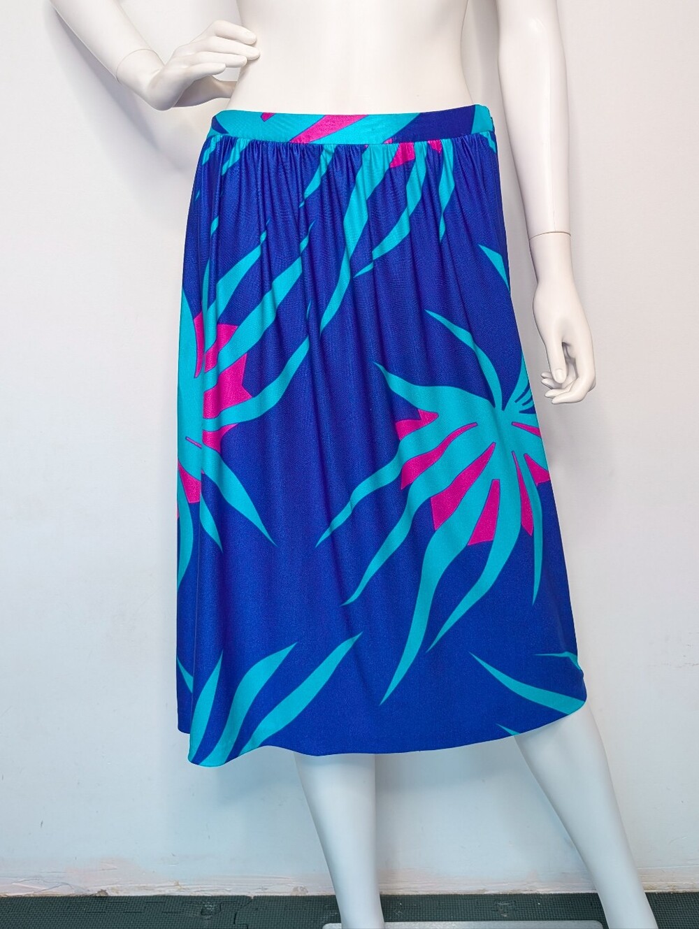Vintage 80s Blue, Teal & Magenta Abstract Pattern Swim Cover-up Midi Skirt